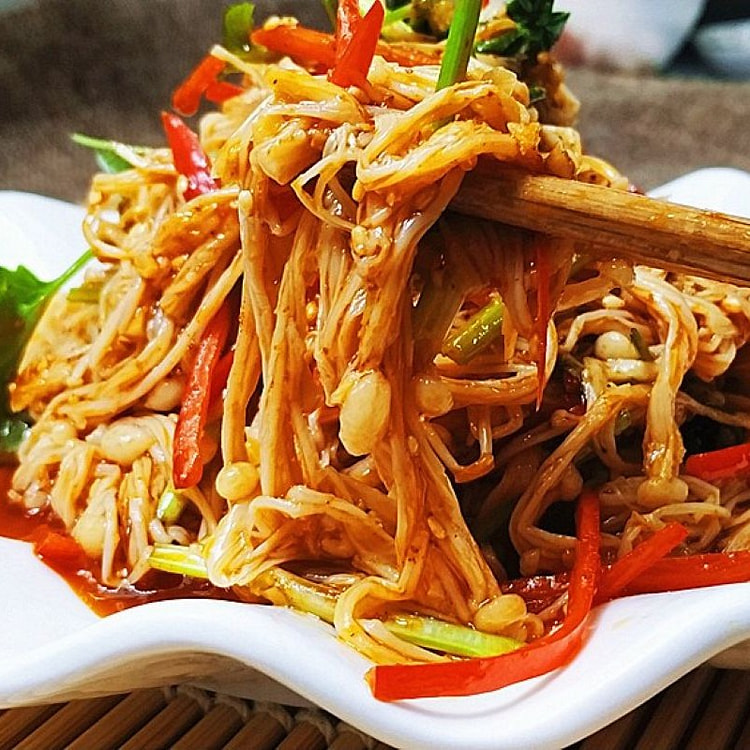 Spicy Enoki Mushrooms in Chili Oil
