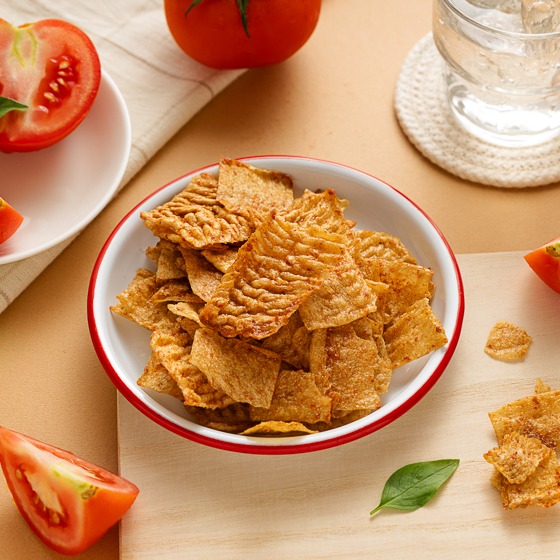 Get Vegan Italian Tomato Plant Protein CrispsNonfried, high in