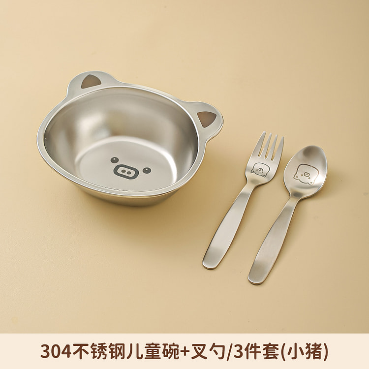 川岛屋304不锈钢碗叉+勺+碗*1套