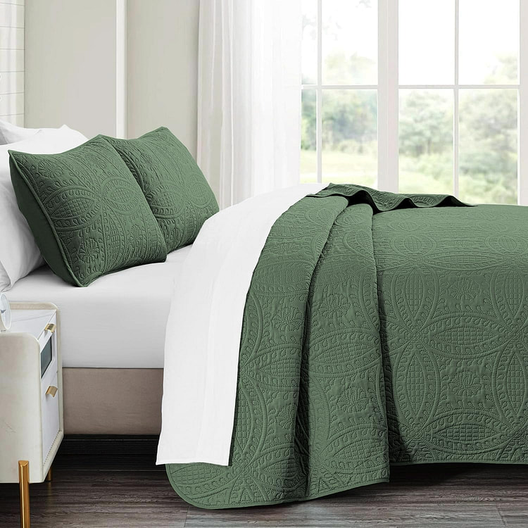 Queen Quilt Bedding Set,Olive Green Ultrasonic 1 each
