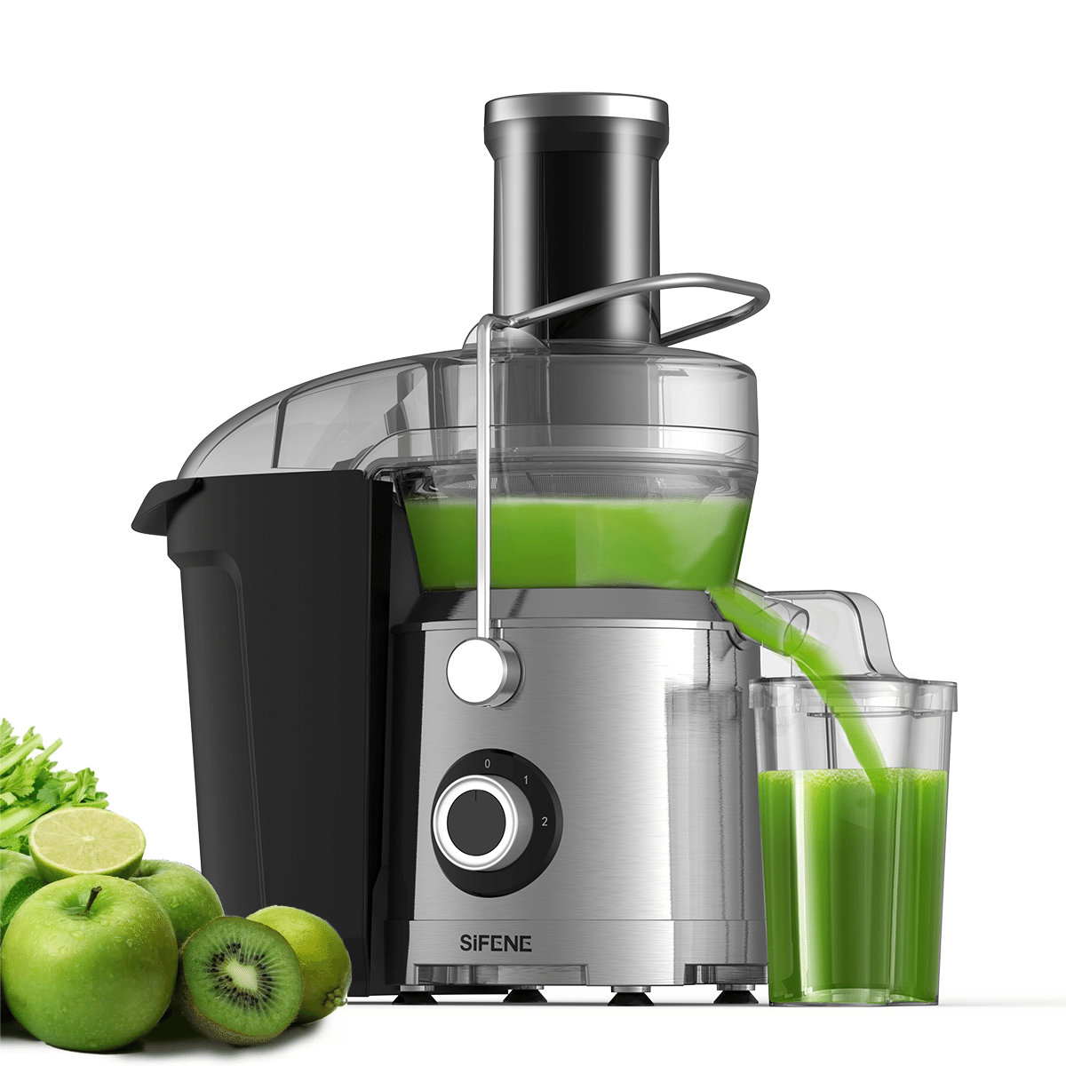 SiFENE 1000W Centrifugal Juicer Machine, 3.2” Wide Chute for Whole Fruit, Black 1 count