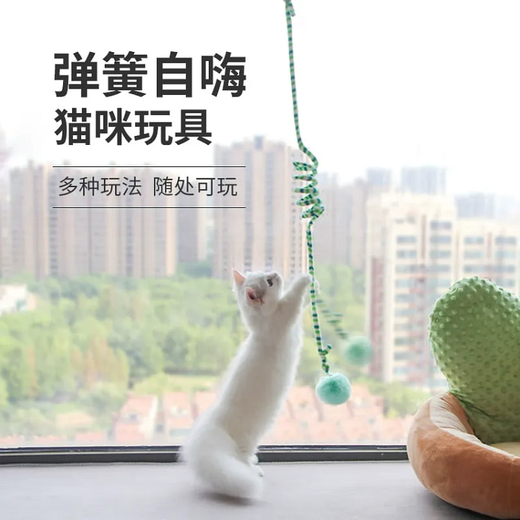挂门猫玩具荡秋千（薄荷绿） 悬挂弹力绳猫咪玩具