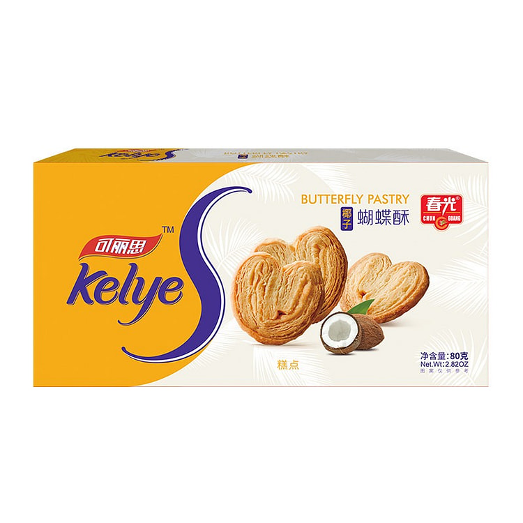 春光食品海南特产休闲零食椰子蝴蝶酥糕点点心下午茶 80 克