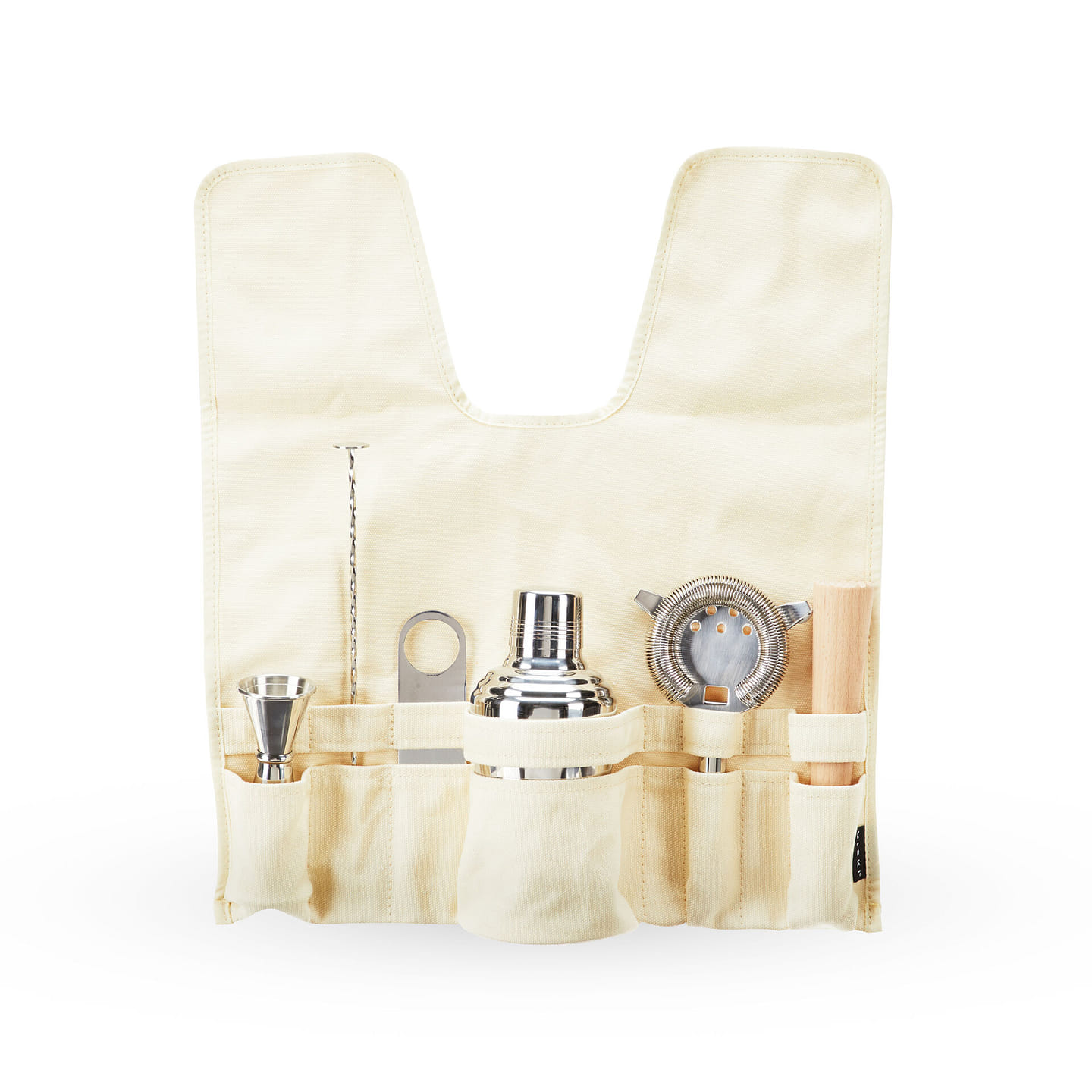 Viski Travel Bartender Kit 6pc Set | Drink Mixers for Cocktails Gift Essentials: Classic Cobbler Shaker, Hawthorne Strainer, Bottle Opener, Jigger, Barspoon, Muddler & Canvas Carry Bag 6 count