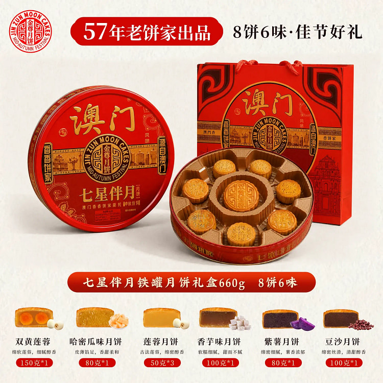 JinZun Macau Xiangxiang Seven-Stars Mooncake Gift 660 g