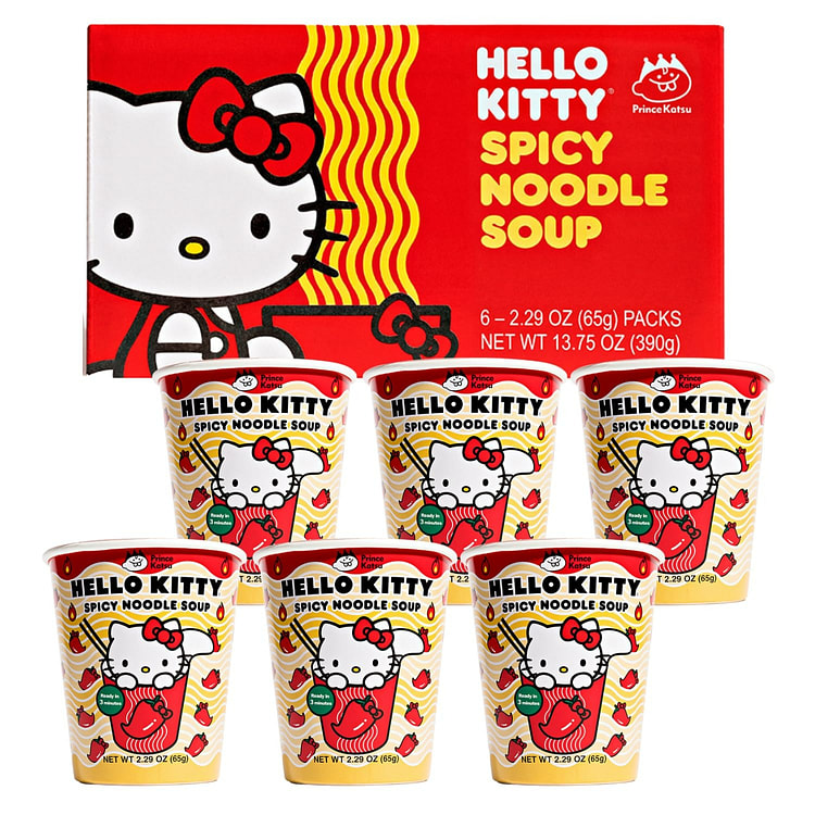 6杯Hello Kitty方便面 桶装素食辣味拉面