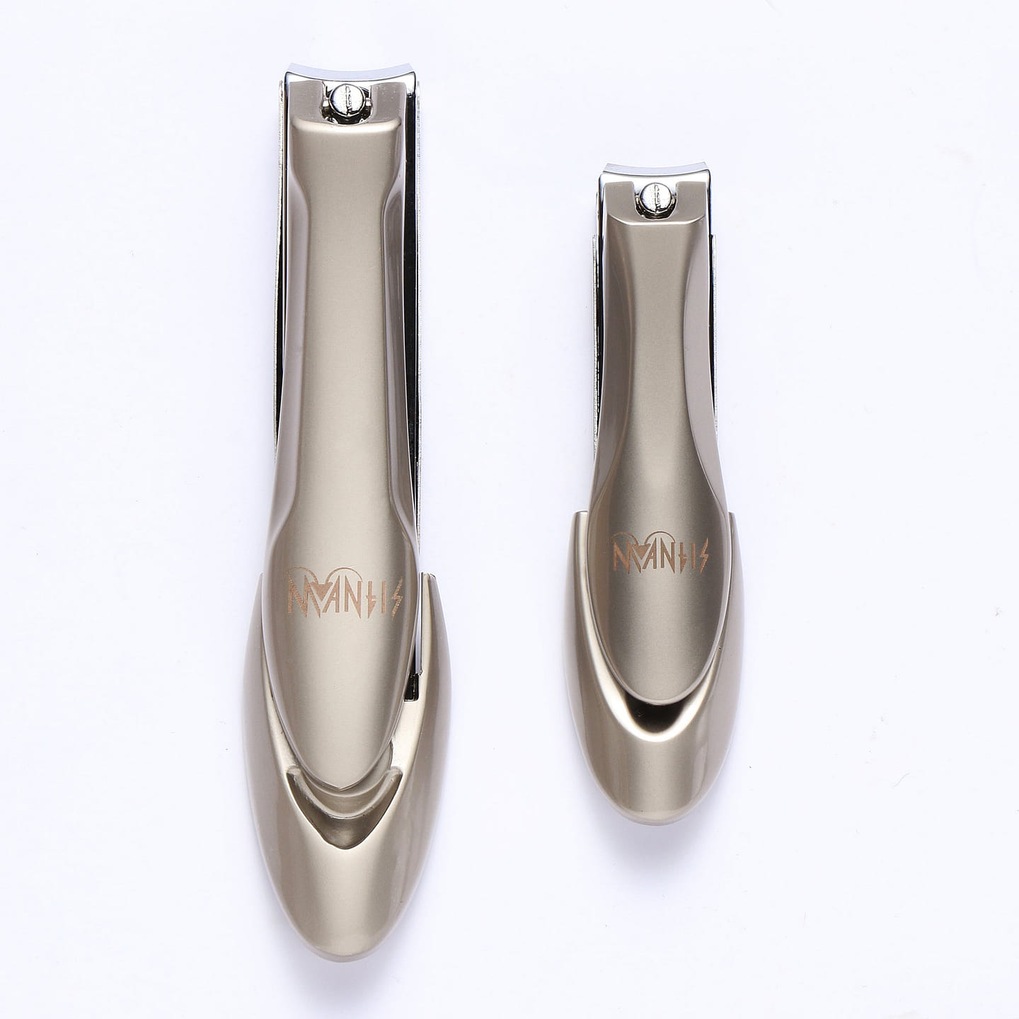 MANTIS Nail Clippers with Catcher, Bionic Design Kit for Female and Male, Carbon Steel, Champagne 1 each