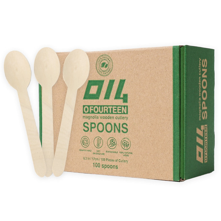 Ofourteen Disposable 6.25-inch Wooden Spoons 100 each