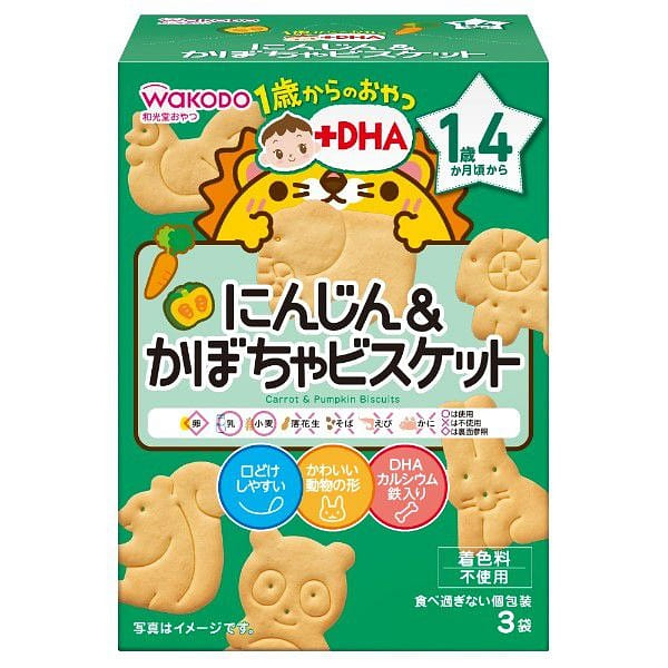 Wakodo Snacks + DHA Carrot & Pumpkin Biscuits 1 each