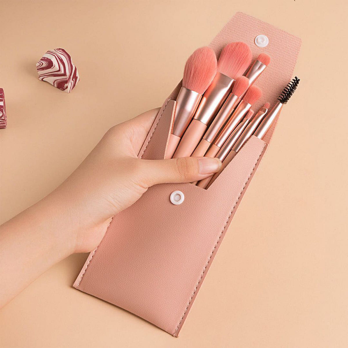 Makeup Brush 8Set Premium super soft for beginner for travel foundation,pink 1 box