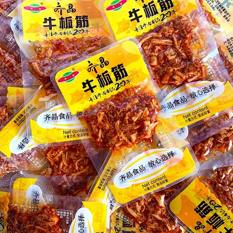Spicy beef tendon snack food; spicy strip snack fo 100 g