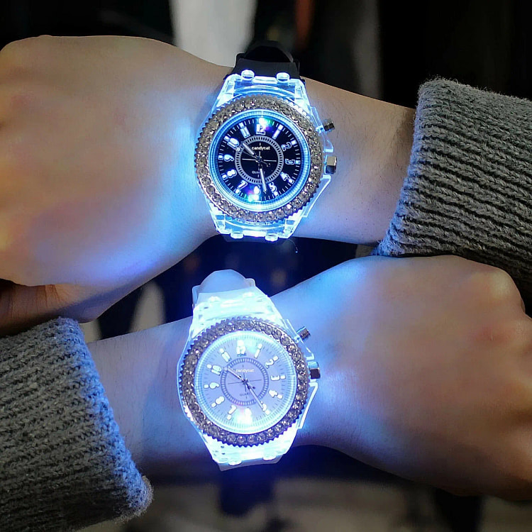 LED Light Up Analog Wrist Watch Crystal Bezel Flas 2 pack