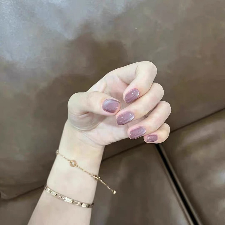 冷调紫色玻璃珠猫眼短款穿戴甲 短方圆-M size 1 个