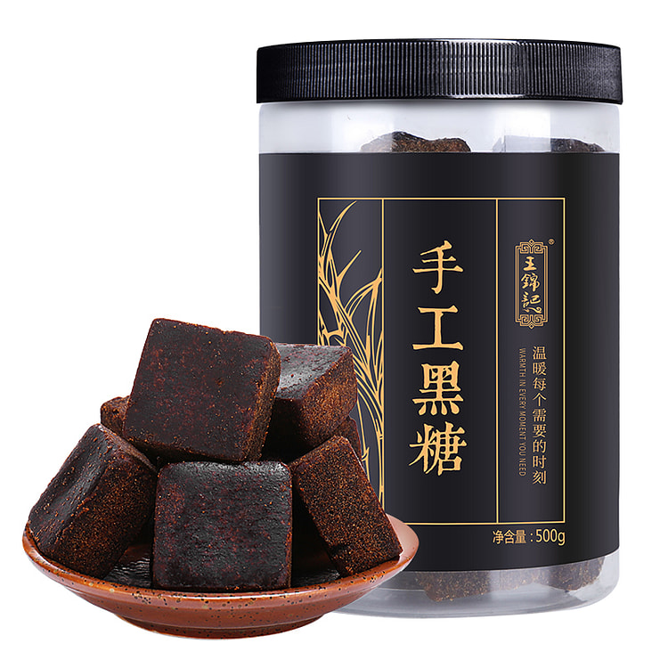 王锦记古法纯正甘蔗黑糖块500g*1罐