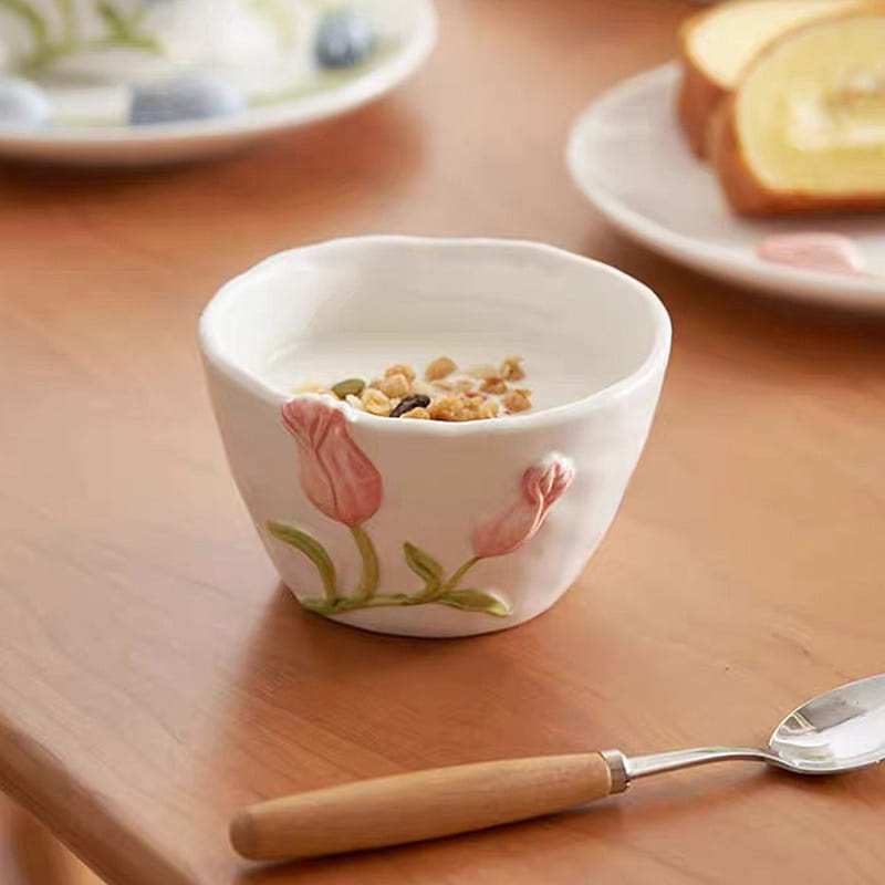 Handmade Original 3D Tulips Ceramic 4.5 pink tulips bowl 1 each