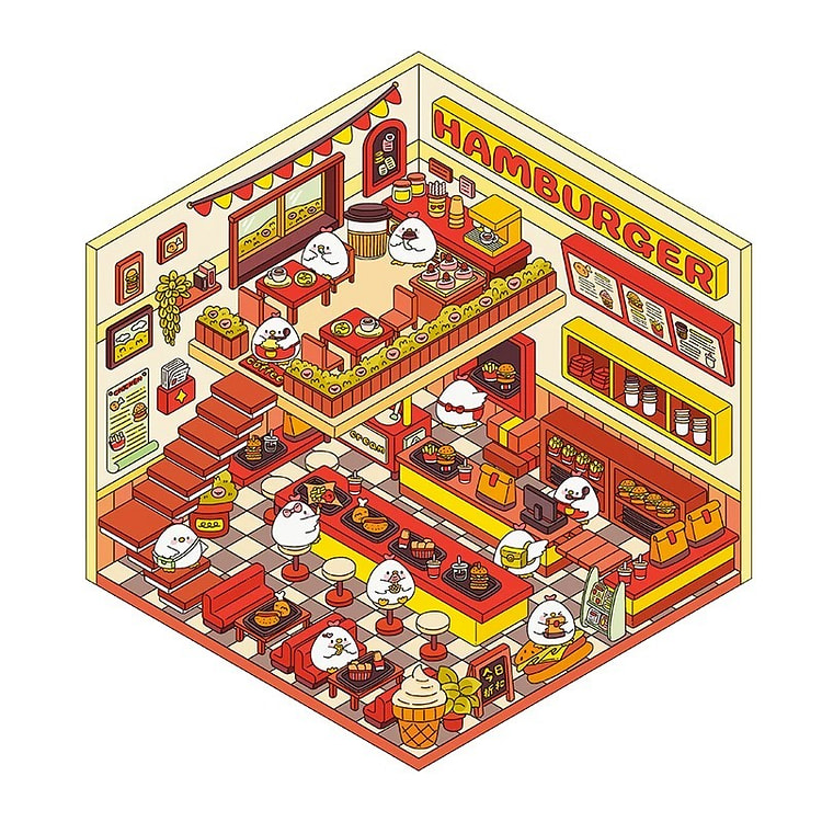 3D造景 DIY解压微缩场景贴纸-仔仔炸鸡店