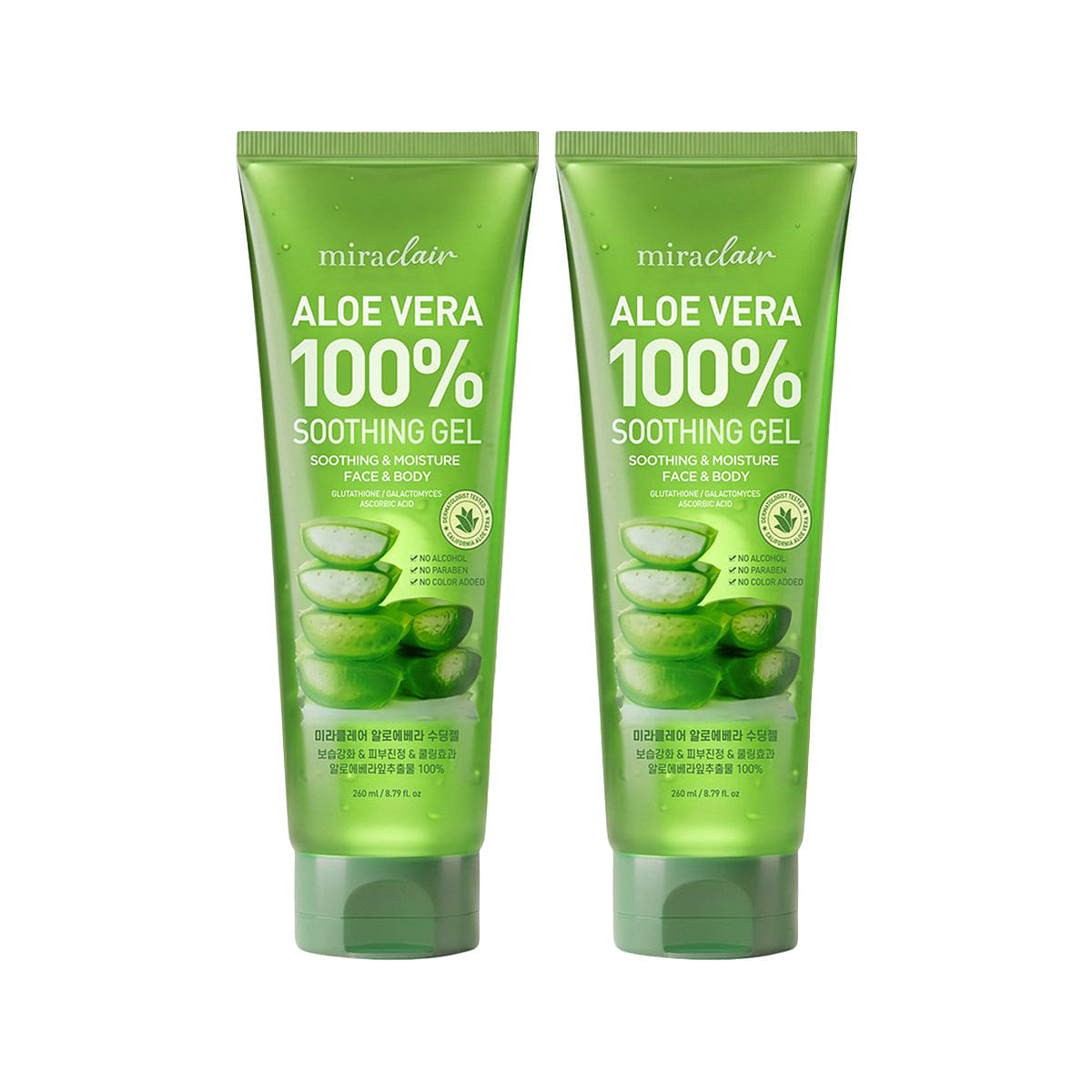 miraclair Aloe Vera 100% Soothing Gel 260ml 2 Pack 1 each