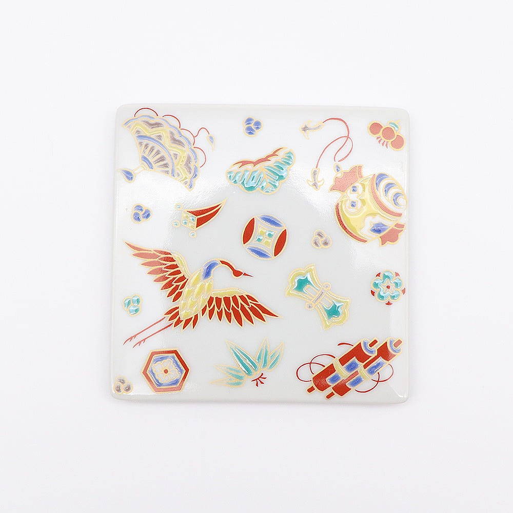 Kutani Ware Handmade Square Coaster (Takara, 3.54 x 3.54) Made in Japan 1 each