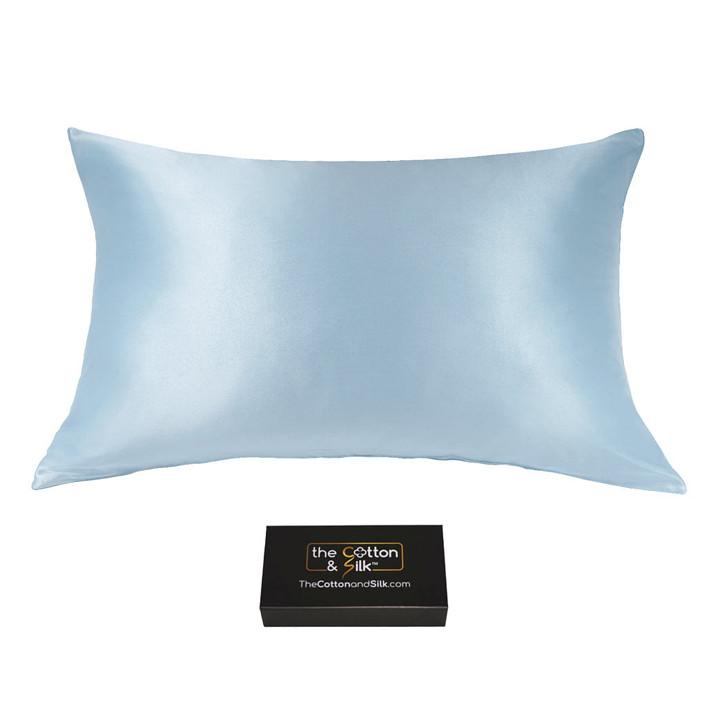 Queen-size 100% 6A 22 Momme Mulberry Silk Pillowcase, Zipper Closure, Sky Blue, Queen (20“ x 30“) 0.5 lb