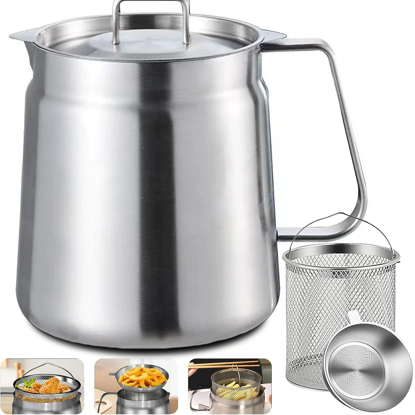 68oz 304 Stainless Steel 2-in-1 Oil Strainer Pot 1 each