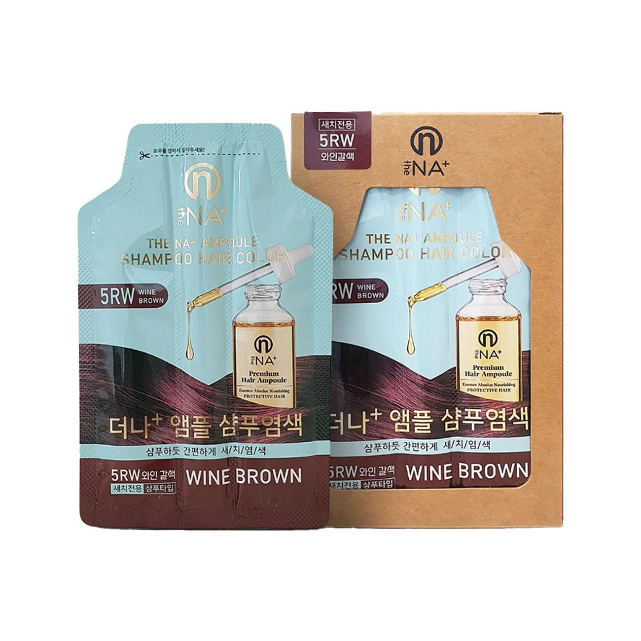 The NA+ Ampoule Shampoo Hair Color #5RW Wine Brown 4pcs 27 g