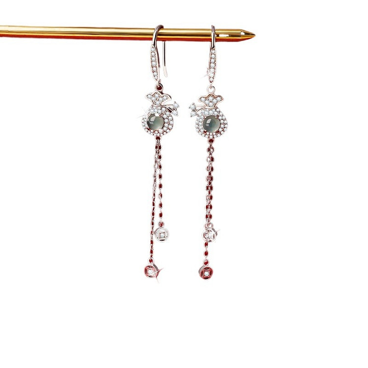 宫里上新 纯银翡翠耳饰耳坠耳钉流苏  59*8mm 1 盒