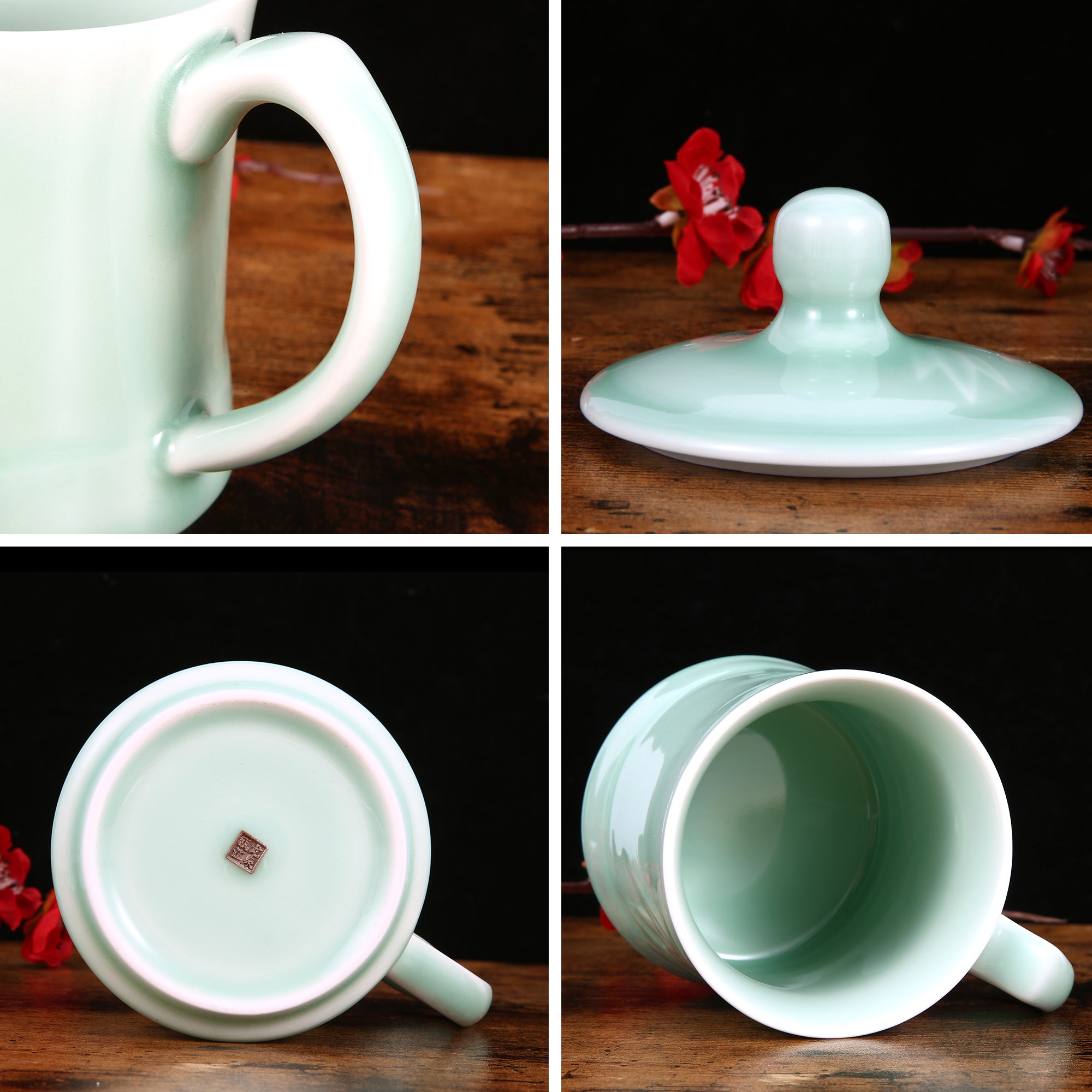 Get Celadon Teacup Coffee Mug Milk Cup Bamboo Leaf Pattern with Lid 13oz  Plum Green Delivered | Weee! Asian Market