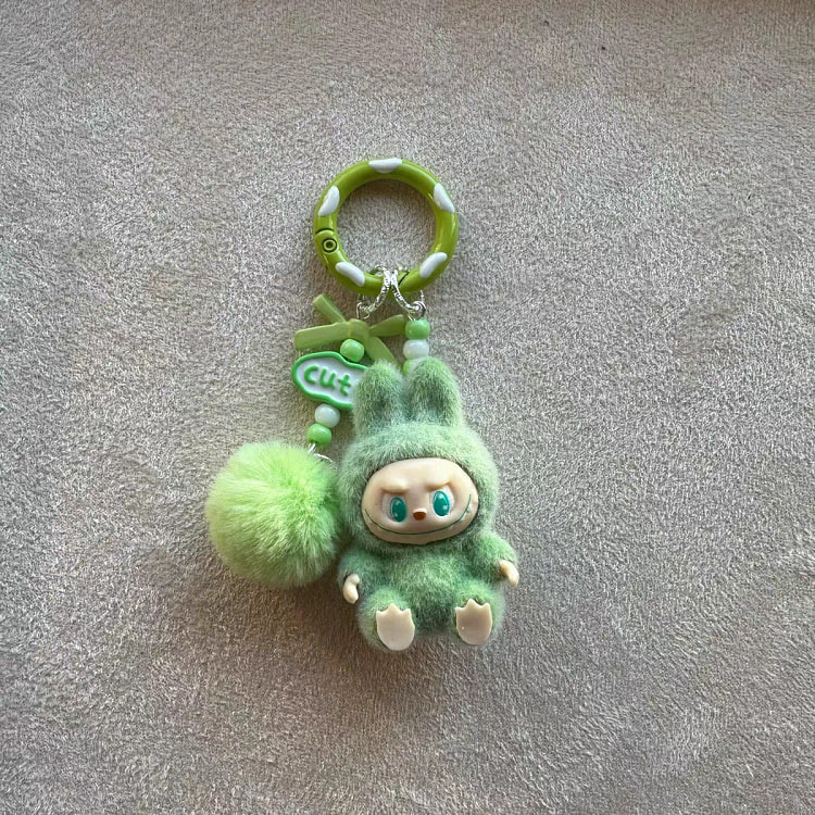 迷你改娃萌粒坐姿植绒Labubu汽车钥匙扣 绿色