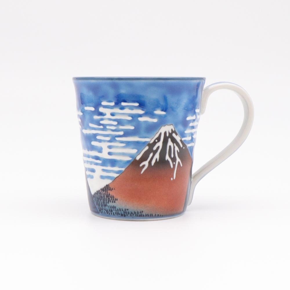 九穀瓷器馬克杯2 套（北斎的波浪和紅富士山，3.27英寸x 3.35英寸）日本