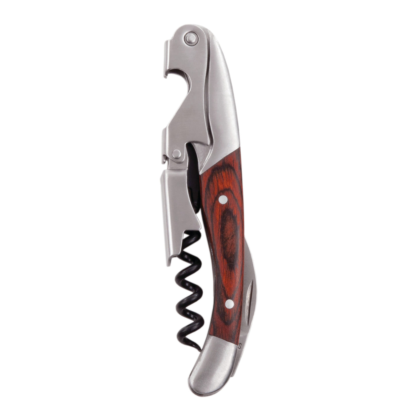 True Wood Handle Double Hinged Waiter’s Corkscrew, Stainless Steel Wine Key with Foil Cutter 1 each