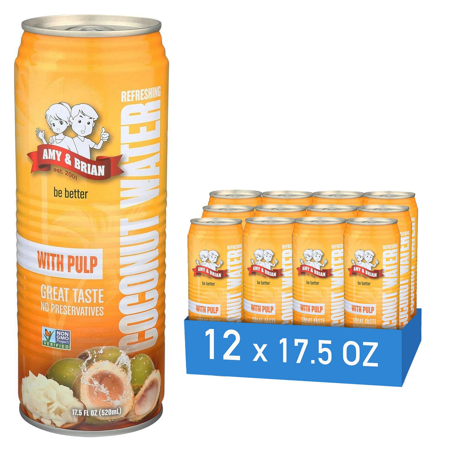 Amy & Brian Premium Coconut Water with Pulp Non-GMO 12 x 17.5 Fl Oz 210 fl.oz