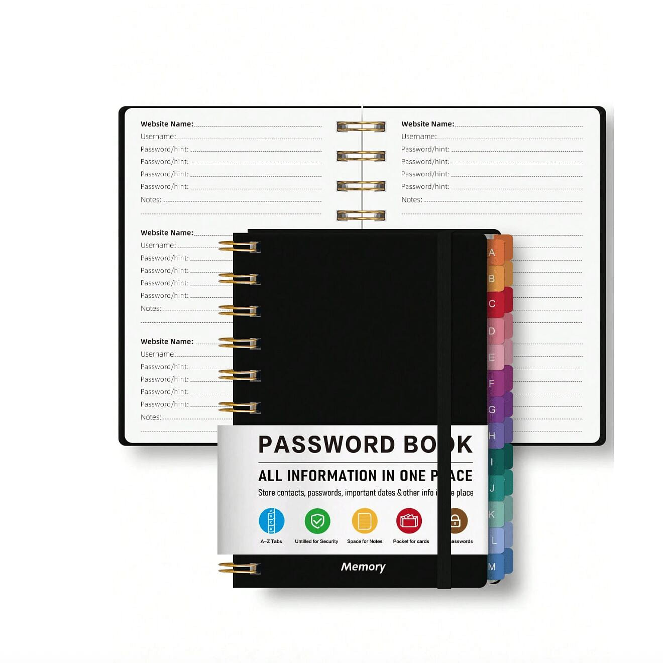 1PC PU Leather Password Book With A-Z Tabs 1 case
