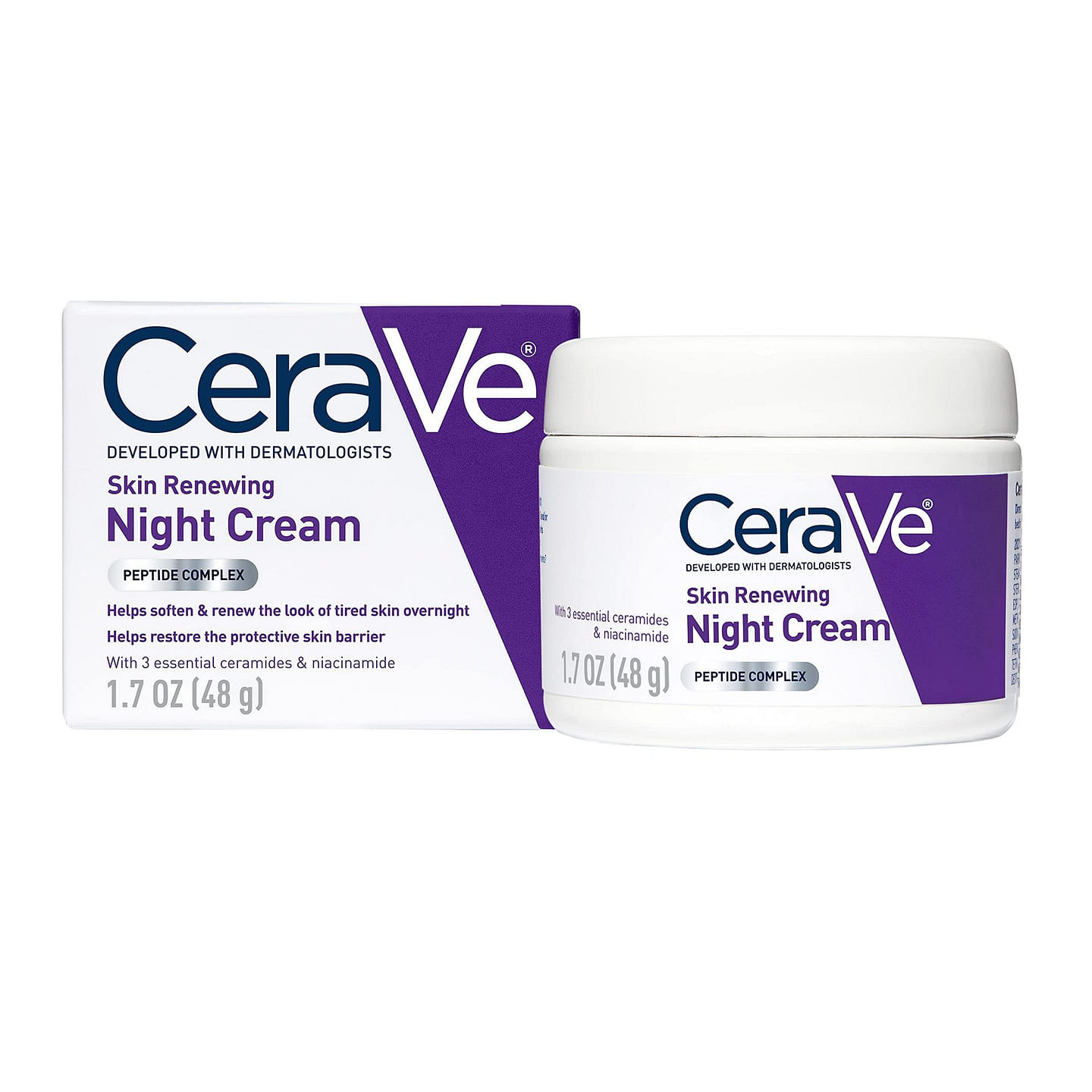 CeraVe 焕肤晚霜 | 烟酰胺、肽复合物和透明质酸面部保湿霜 | 1.7 盎司 1 份