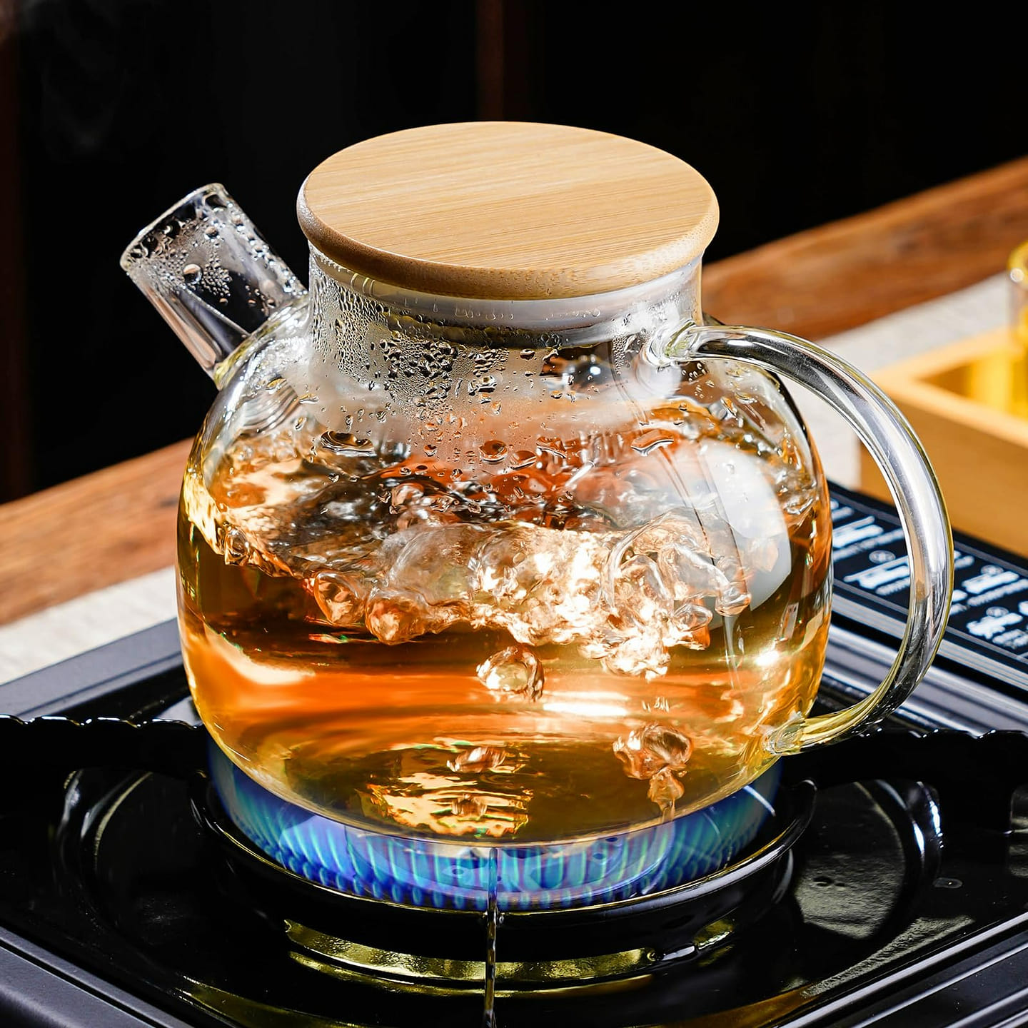 Glass Teapot Stovetop Tea Kettle with Bamboo Lid 1 each