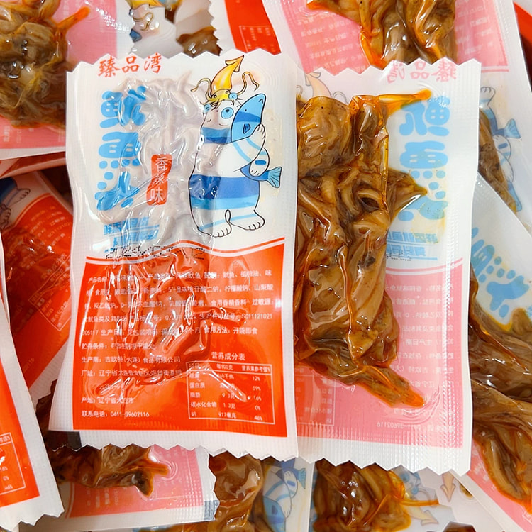 臻品湾鱿鱼头须香辣铁板鱿鱼八爪鱼即食1袋500g