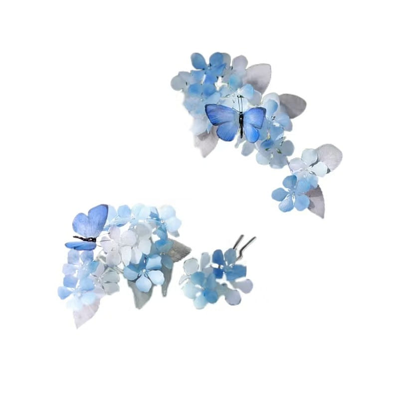 Snowstorm Heat Shrink Flower Pin Blue Butterfly- Hair Pin Set 1 each