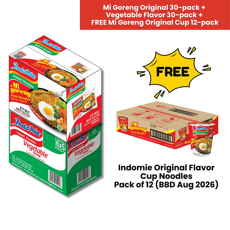 Indomie Fried + Vegetable + Original Cup Noodles 3 box