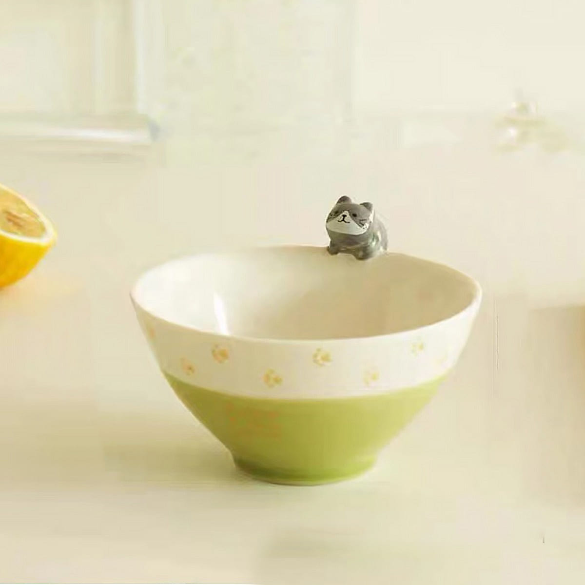 5 Original Lovely Animal Bowls Mugs for Cereal Yogurt Bowl-Green 1 each