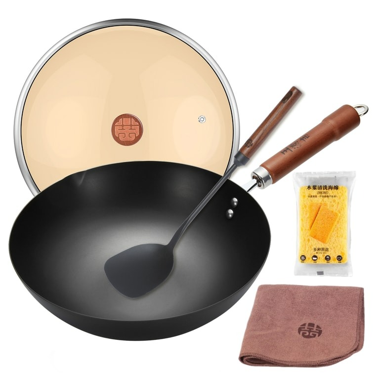 Get WANGYUANJI Chinese Cast Iron Wok Spatula Set Flat Bottom No get-wangyuanji-chinese-cast-iron-wok-spatula-set-flat-bottom-no