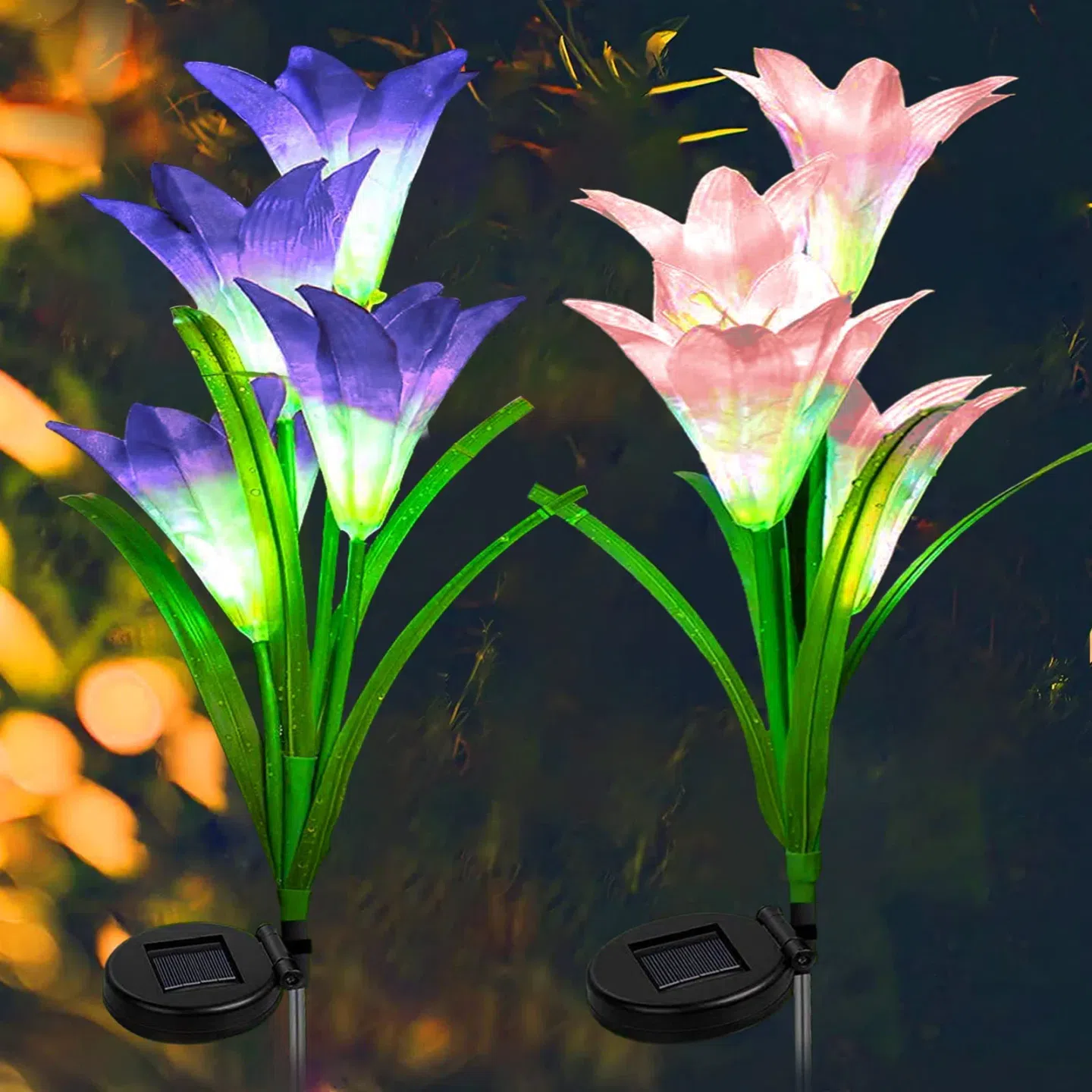 2 Pack Outdoor Solar Lights, Solar Garden Lights with 8 Lily Flowers, Multi-Color Changing Decorative Landscape Light for Garden, Patio, Yard 1 each