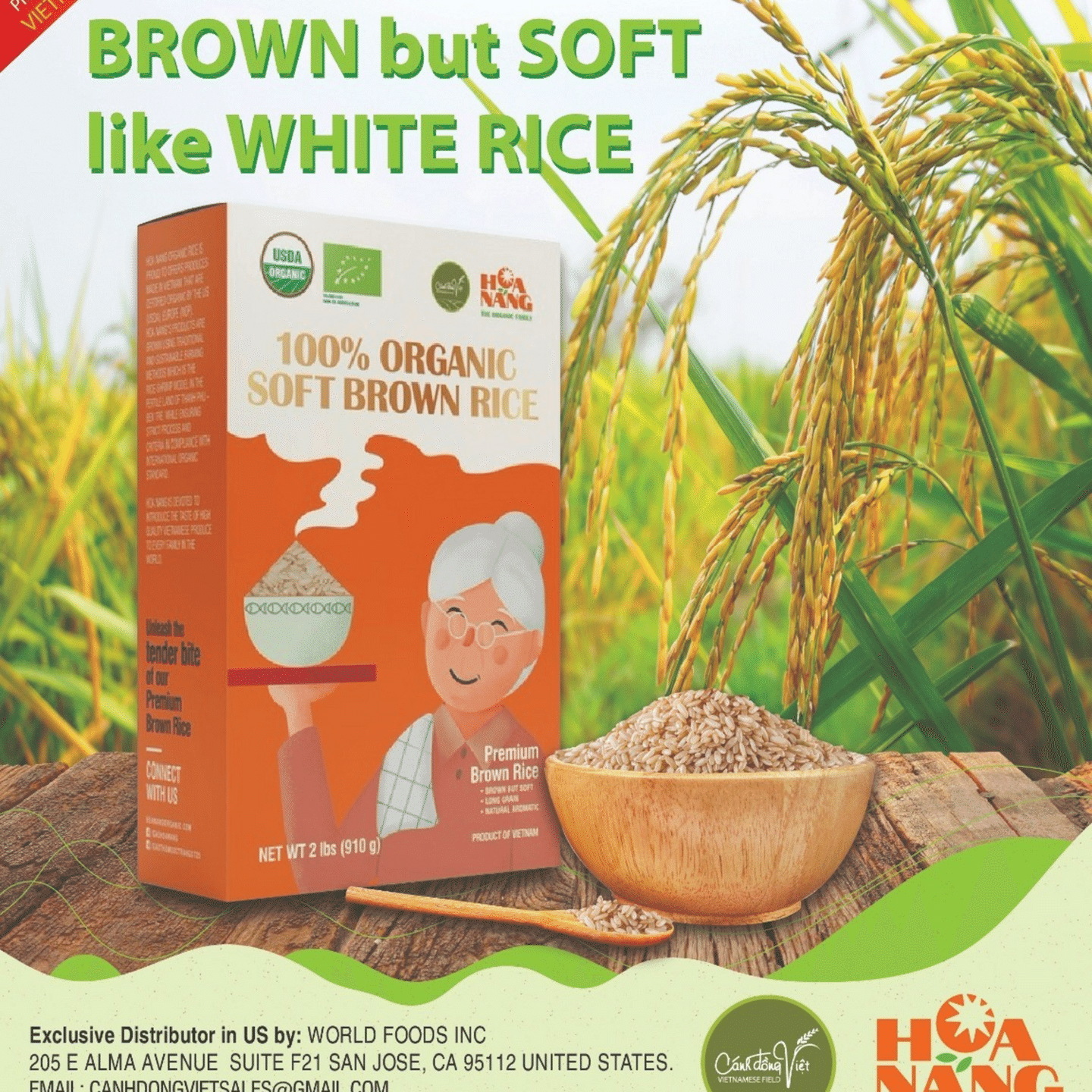 Hoa Nang - Premium Organic Soft Brown Rice -USDA 2 파운드