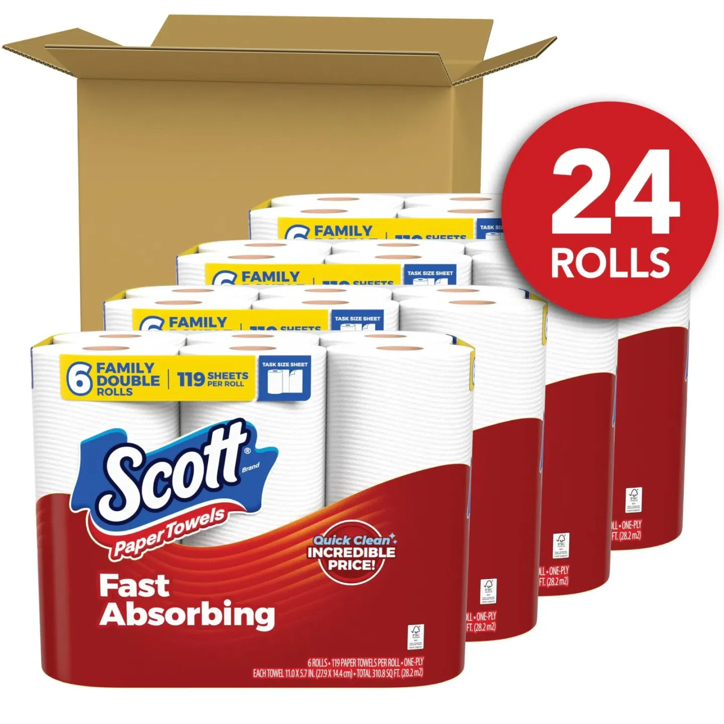 Scott Paper Towels, Task Size, 24 Family 119 Sheet 24 pack