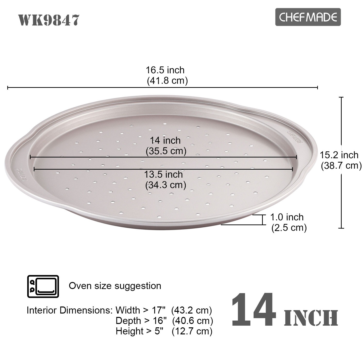 CHEFMADE Pizza pan, 14 Inch with Holes Non-Stick Pizza Crisper Pan