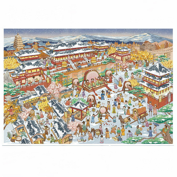 古风造景贴纸超大号 50cm*29cm-长安落雪 1 份