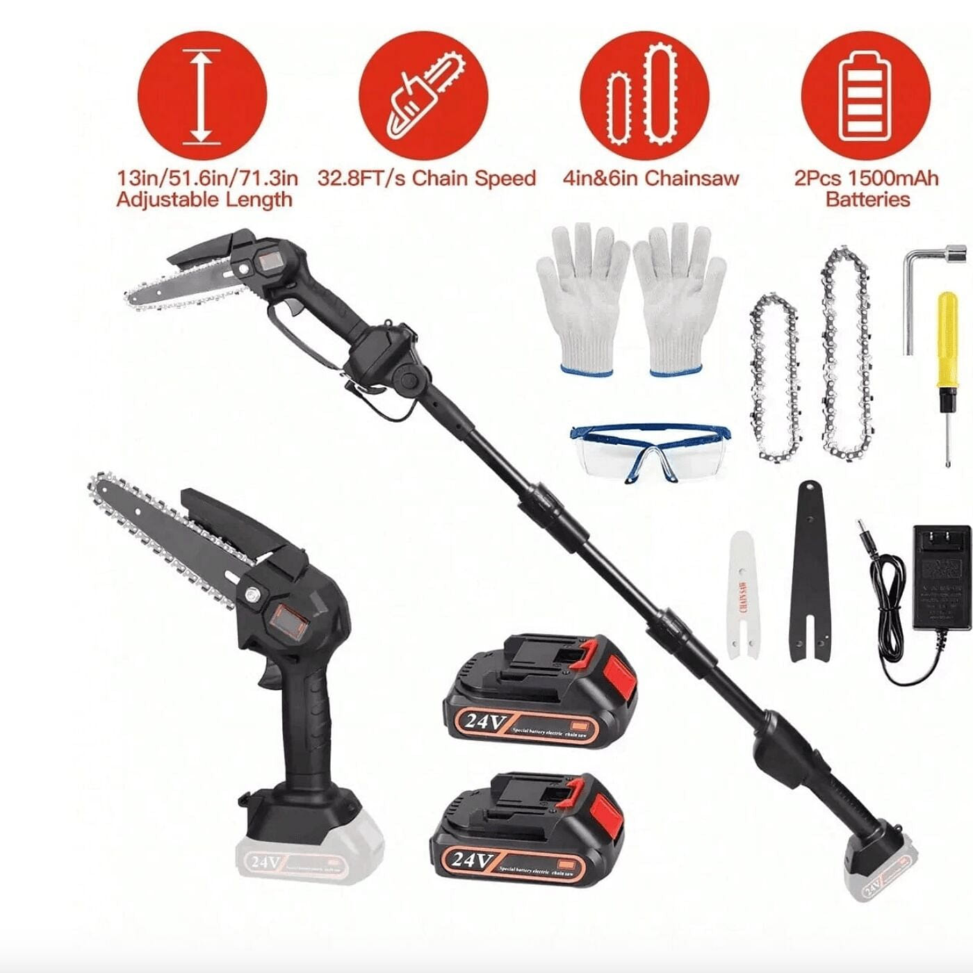 2-In-1 Mini Electric Chainsaw & Cordless Pole Saw 1 pack