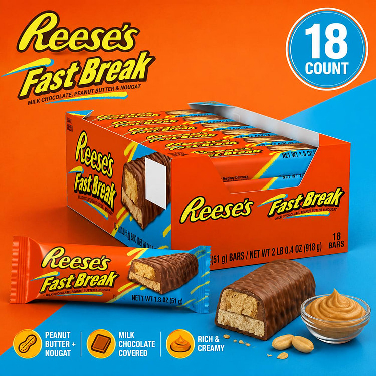 Reese's Fast Break PB Nougat Choc Bar 1.8oz 18ct 1 each