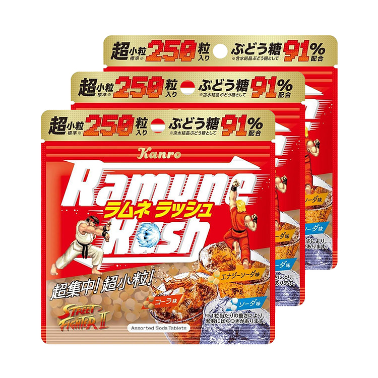 Kanro Ramune Rush Assorted Soda Tablets 50gx3 (Best before 01/31/2025)