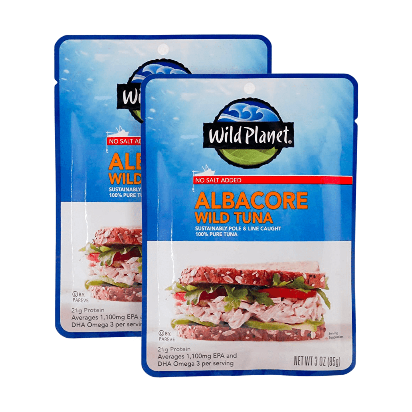Wild Planet Albacore Wild Tuna Single-Serve Pouch No Salt Added (Pack of 2) 170 g