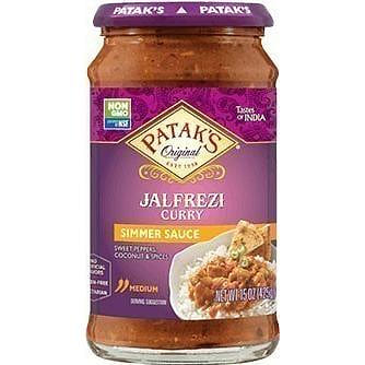Patak’s Jalfrezi Curry Simmer Sauce (Sweet Peppers & Coconut – Medium), 15 oz bottle 15 oz