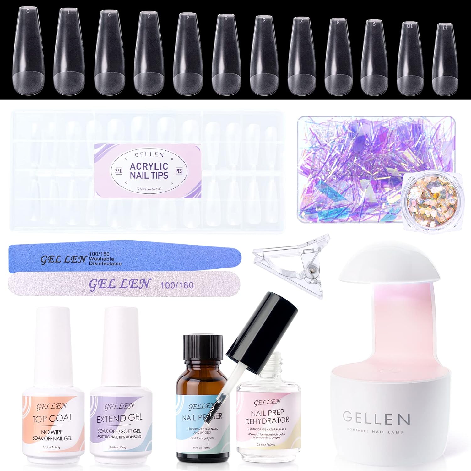 Get Nail Tips And Glue Gel Kit, Gel x Nail Kit 240Pcs 3 In 1 Nail Glue